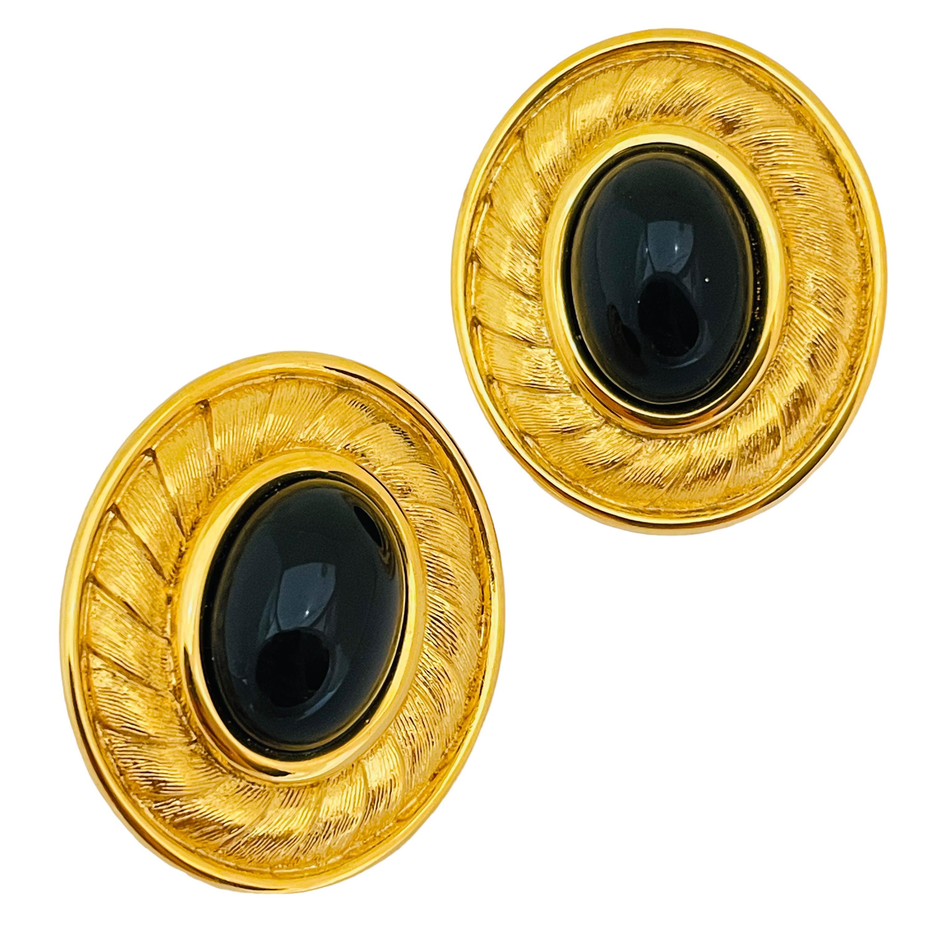 Vintage matte gold modernist designer runway clip on earrings 