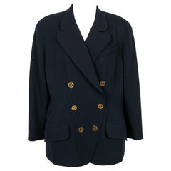 Vintage Chanel Navy Blue Wool Jacket with a Silk Lining, 1990s