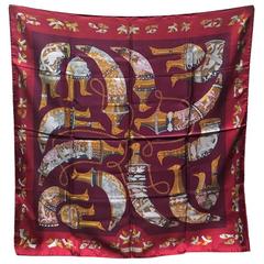 Hermes Vintage Rhytons Silk Scarf in Burgundy 12