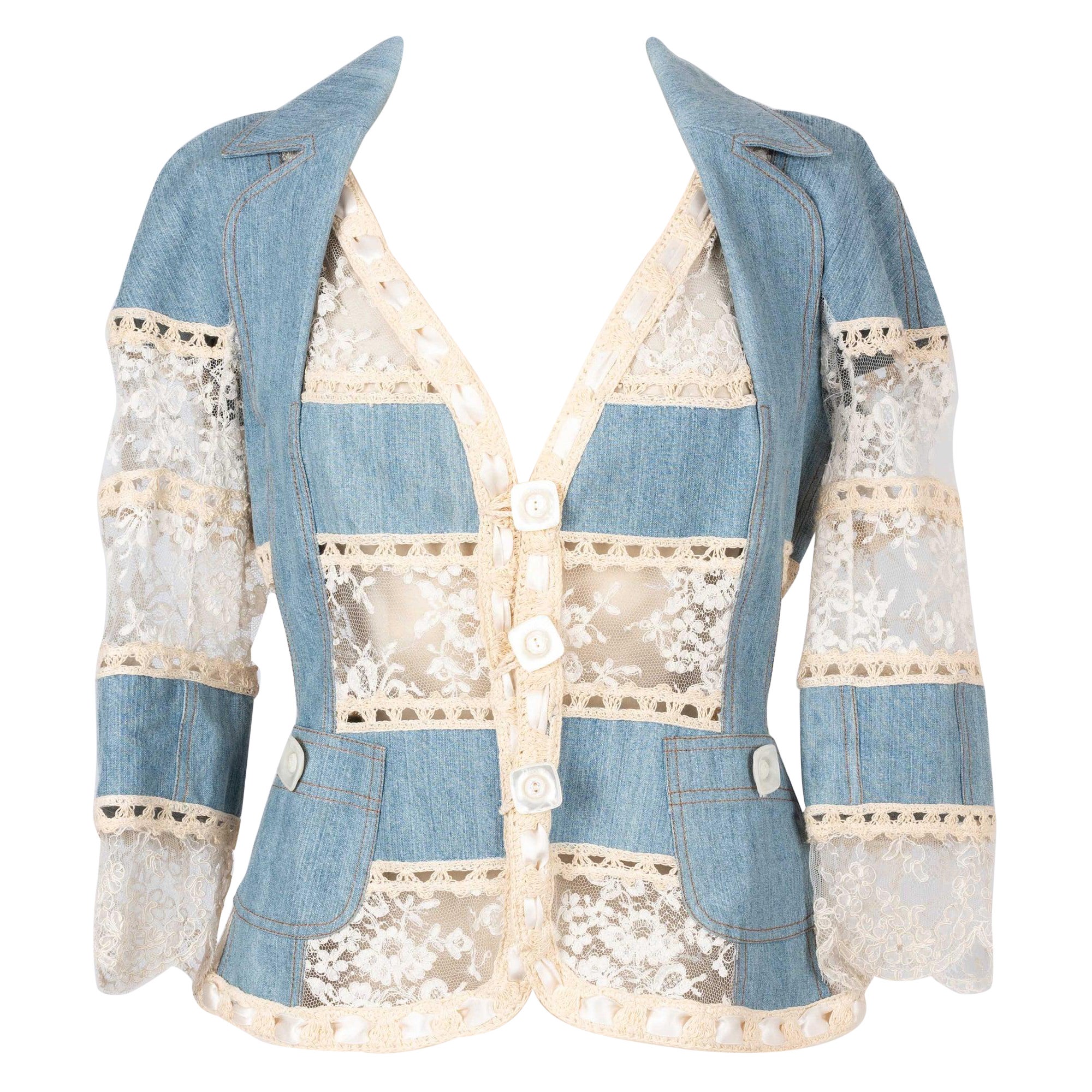 Dior Jacket in Blue Denim and Lace, 2005 For Sale