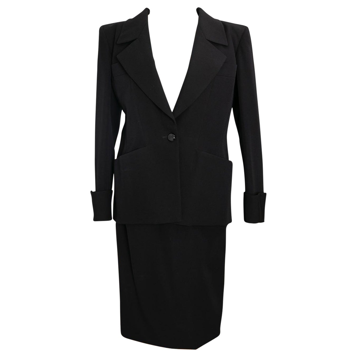 Yves Saint Laurent Haute Couture ensemble jupe et veste noire, circa 1981/1982 en vente