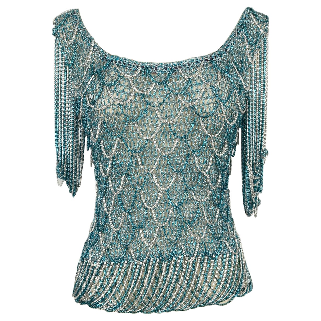 Azzaro Mesh Top in Blue and Silver Lurex, 1970s For Sale
