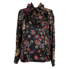 Chanel Black Silk Shirt / Top With Printed with Jewels, 1990s