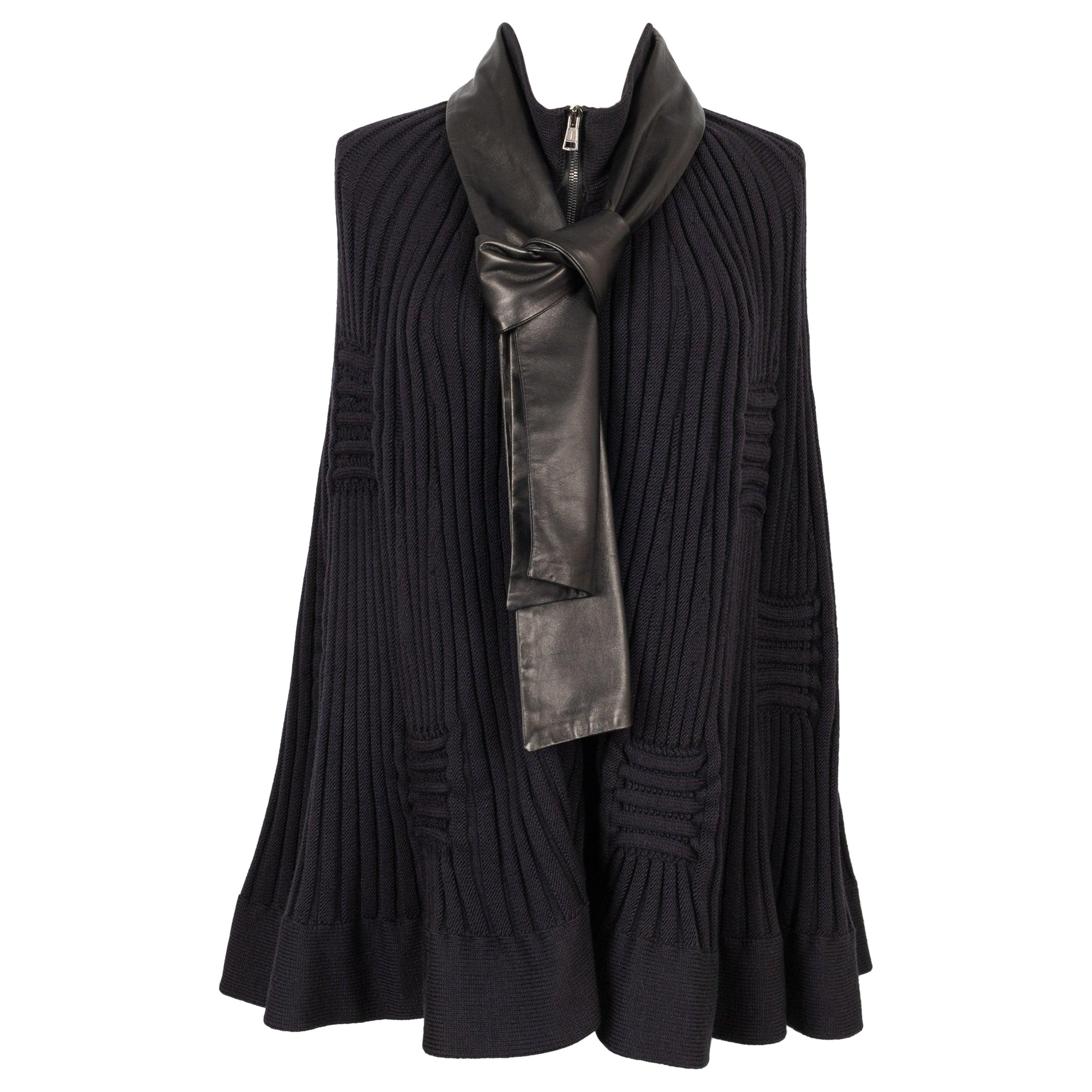 Valentino Wool Cape with Black Leather Ascot Tie For Sale