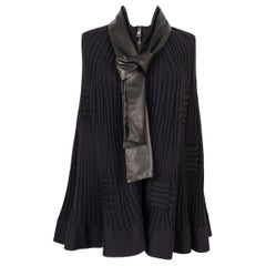 Valentino Wool Cape with Black Leather Ascot Tie