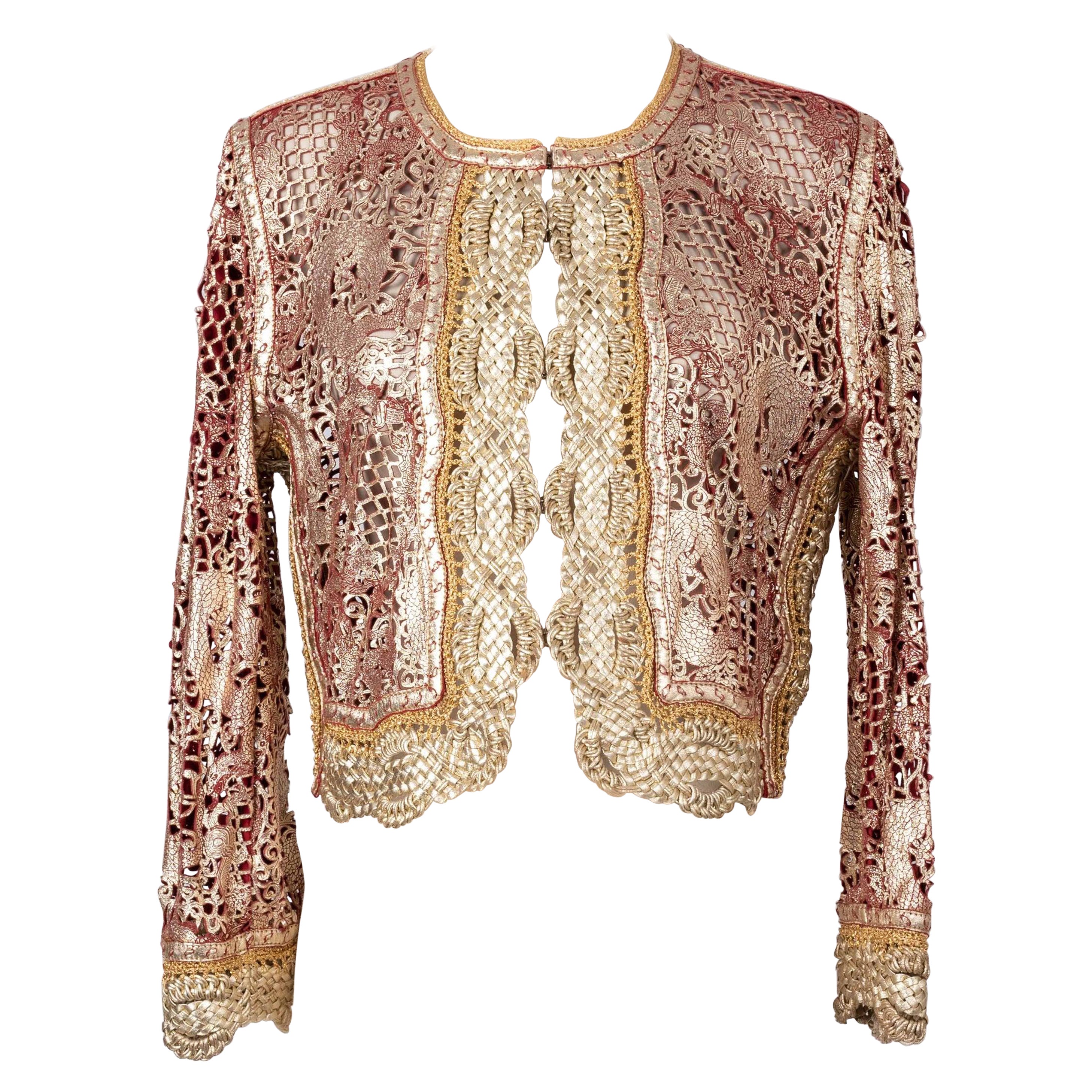Roberto Cavalli Leather Jacket in Openwork Leather For Sale