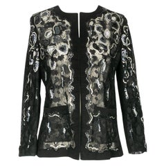 Chanel Black Lace Jacket Embroidered with Blue and Silver Sequins, 2001 