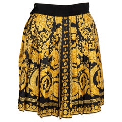Vintage Versace Silk Pleated Skirt with Golden Patterns, 1991