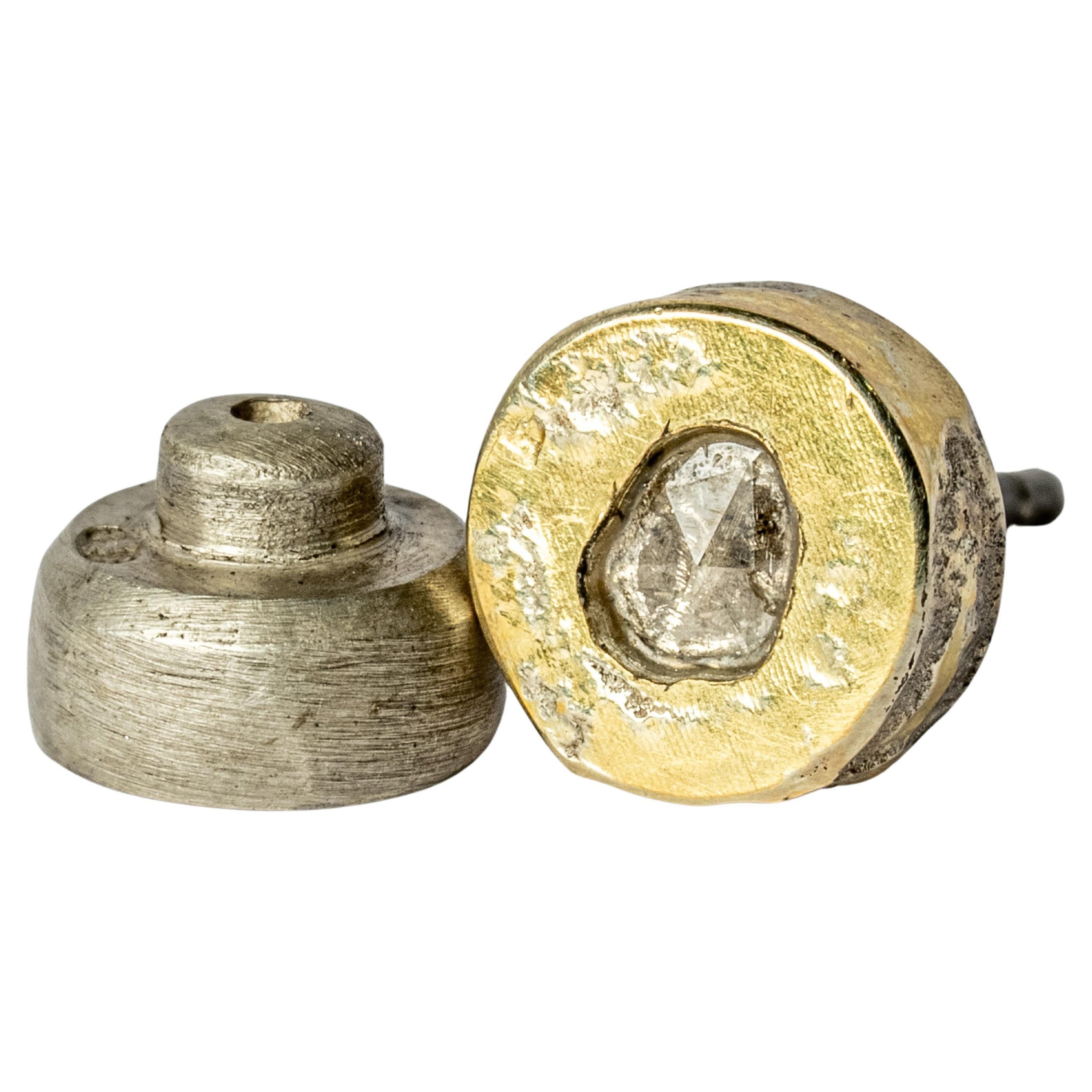 Stud Earring (Fuse, 0.2 CT, Tiny Faceted Diamond Slab, DA18K+FCDIA) For Sale