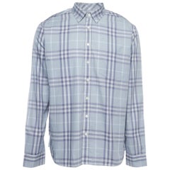 Burberry Blue Plaid Cotton Button Down Full Sleeve Shirt XL