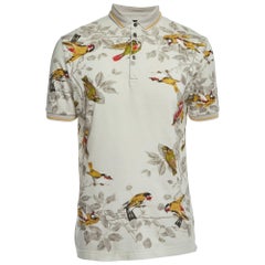 Dolce & Gabbana White Birds Print Cotton Pique Polo T-Shirt M
