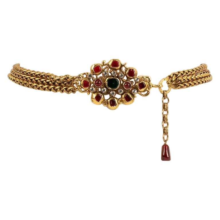 Chanel Byzantine Style Belt in Gold Metal and Colored Glass Paste For Sale