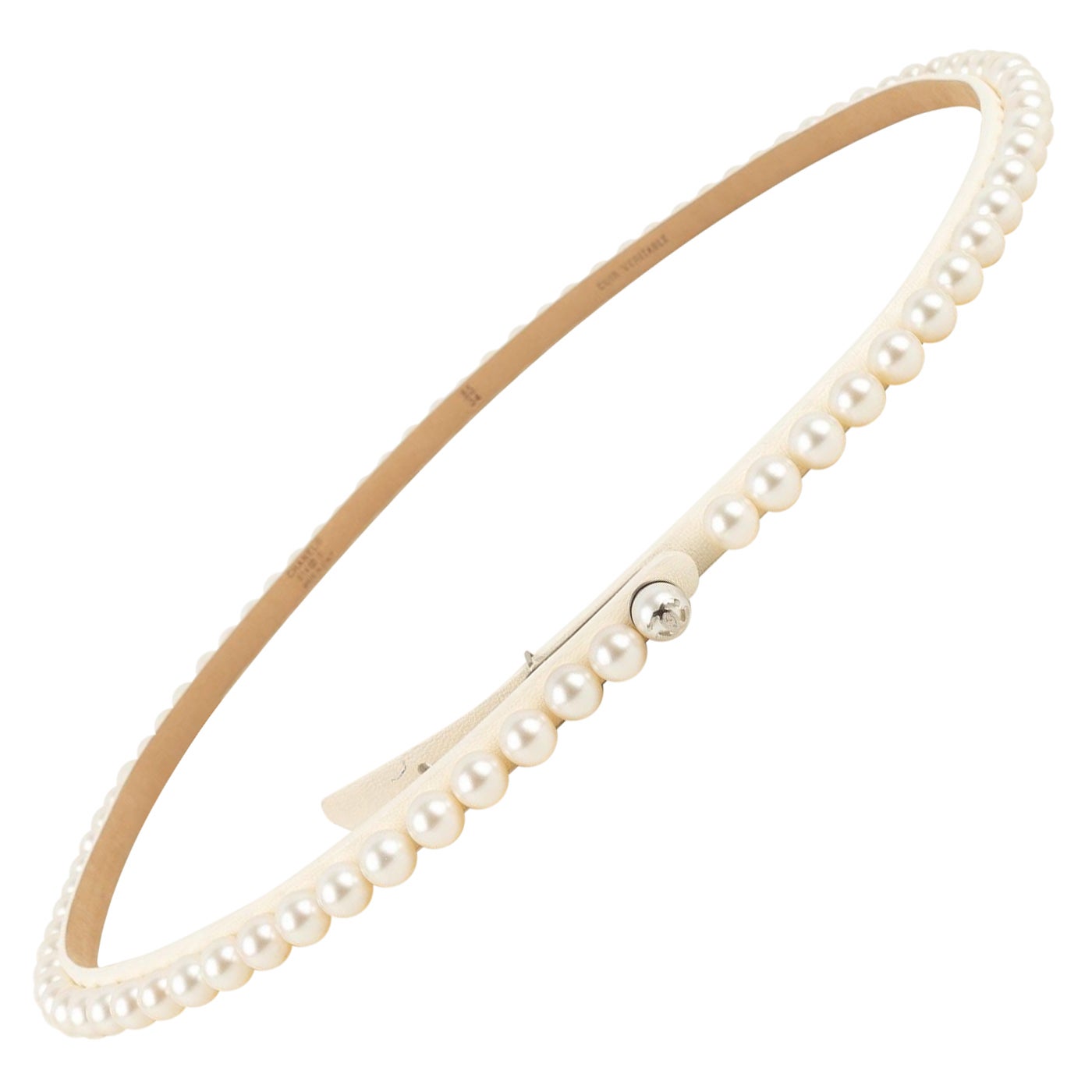 Chanel Belt in Leather and Costume Pearly Beads, 2014 For Sale
