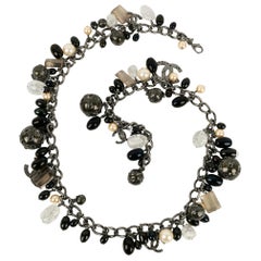 Vintage Chanel Necklace in Dark Silver Plated Metal in Black and Pearly Tones, 2004