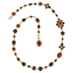 Chanel Necklace in Light Gold Plated Metal and Red and Blue Tones Resin, 2010