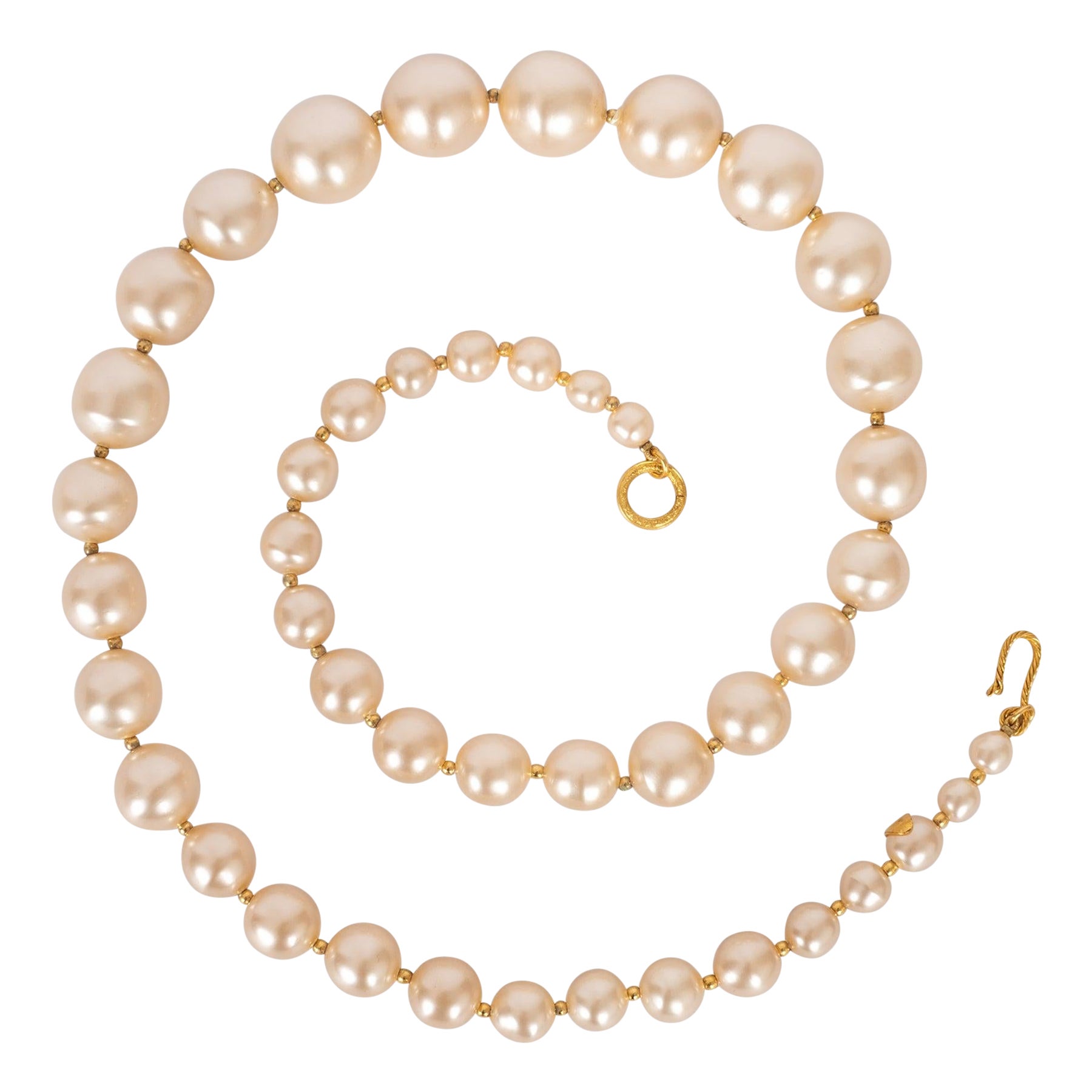 Chanel Necklace in Costume Pearly Beads and Gold-Plated Metal, 1990s