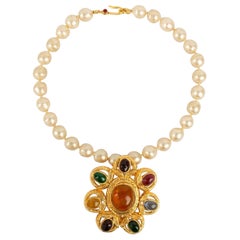 Vintage Chanel Necklace in Pearly Beads with A Medallion, 1996