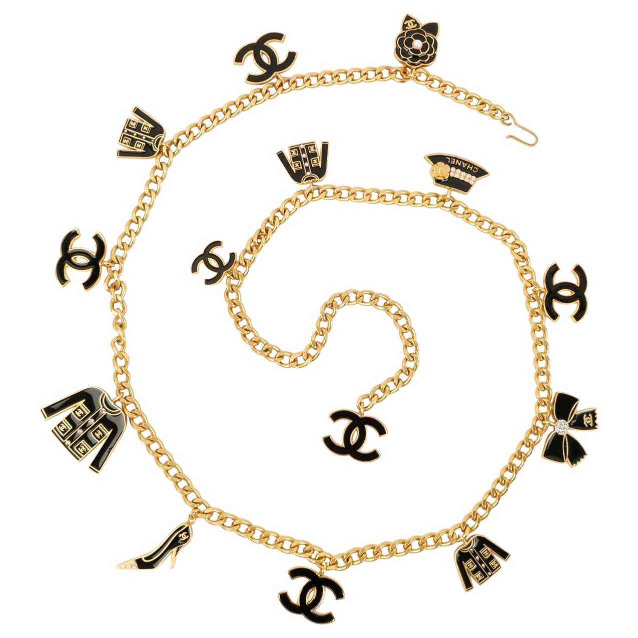Chanel Long Necklace in Gold-Plated Metal and Charms, 2002 For Sale