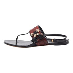 Used Gucci Red/Black Python and Leather Thong Flat Sandals Size 37