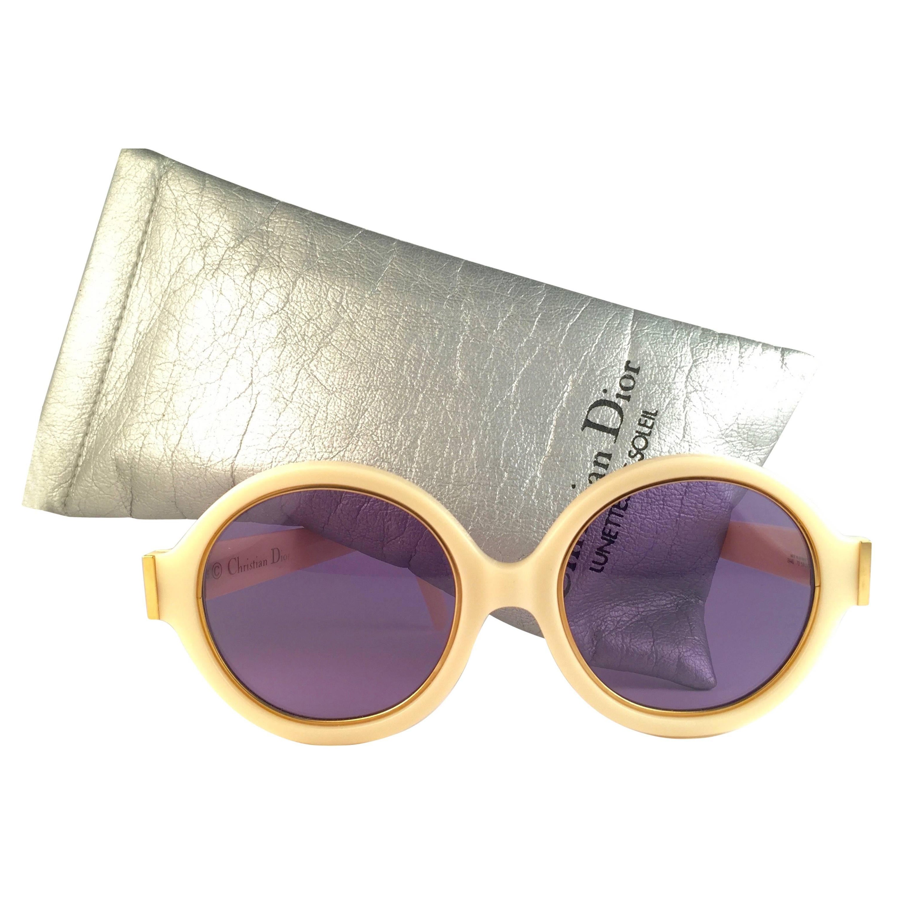 Vintage Christian Dior 2446 70 Beige Round Optyl Sunglasses For Sale
