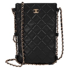 Chanel Black Quilted Lambskin Leather Chain Around Phone Holder