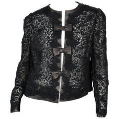 Valentino Leather and Lace Jacket - black