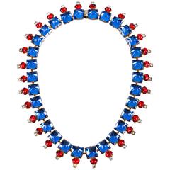 HATTIE CARNEGIE c.1960s Sapphire Blue Ruby Red Glass Crystal Rhinestone Necklace 7