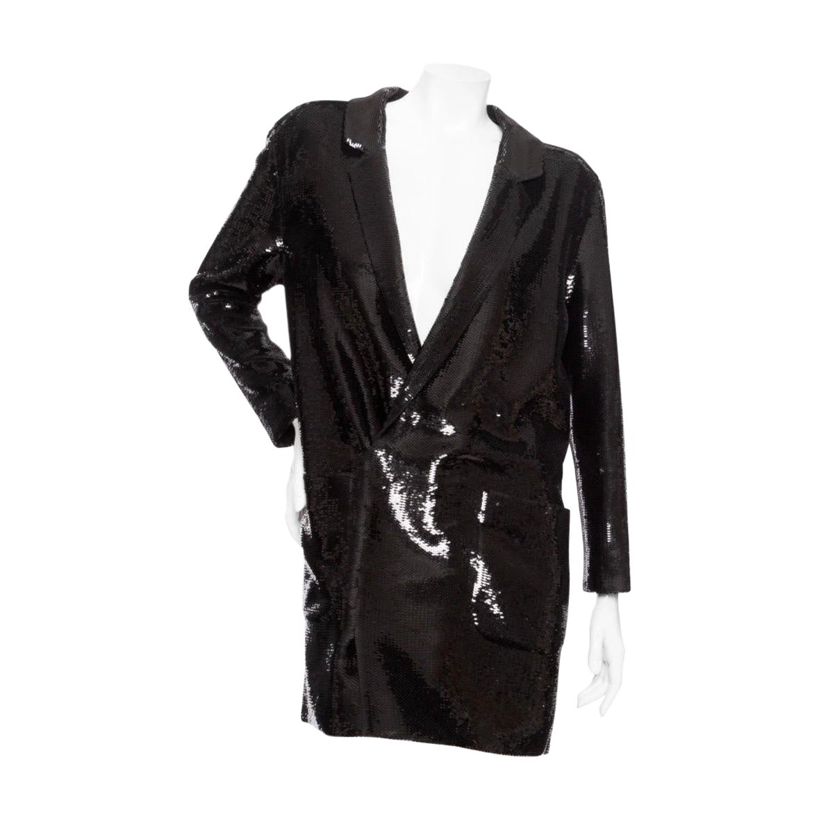 Saint Laurent Black Sequin Double Breasted Shift Dress For Sale