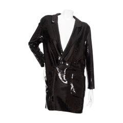 Saint Laurent Black Sequin Double Breasted Shift Dress