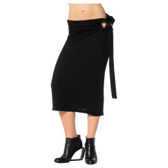 1990S Yohji Yamamoto Gonna in rayon nero con passanti in argento A. Silver