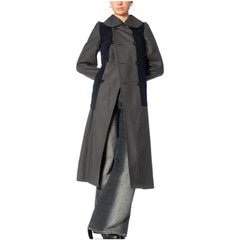 2000S COMME DES GARCONS Gray & Navy Wool Coat With Shrunken Poly Over-Layer 2007