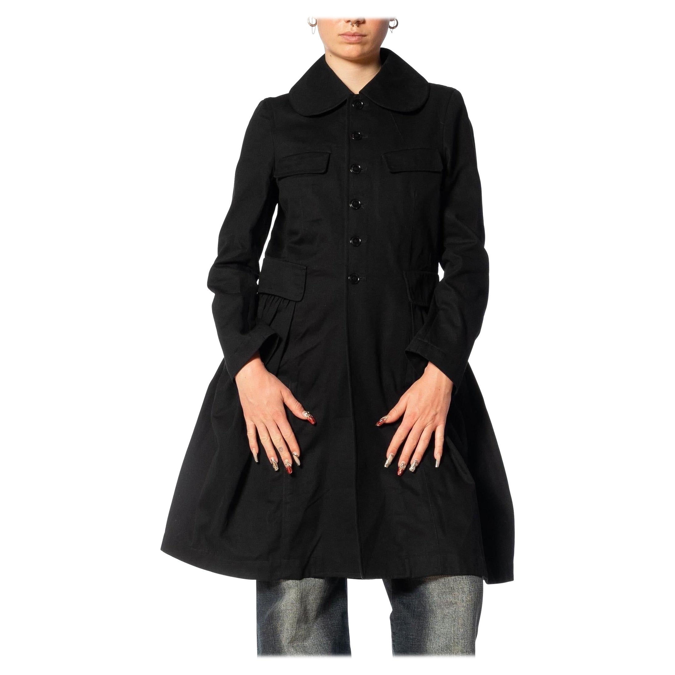 2000S COMME DES GARCONS Black Cotton Baby-Doll Trench Coat For Sale