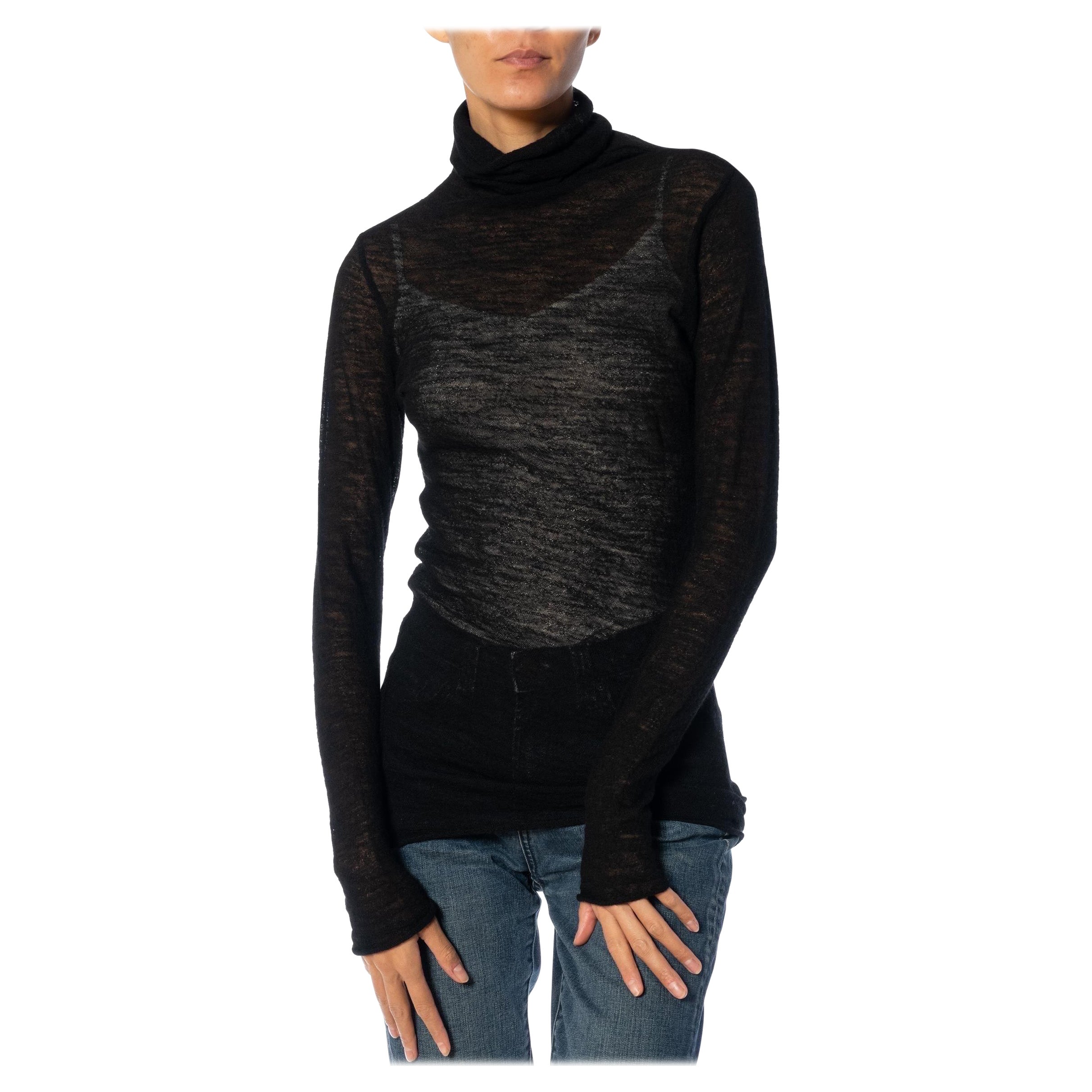 1990S Y’S YOHJI YAMAMOTO Black Wool Sheer Turtleneck Sweater For Sale