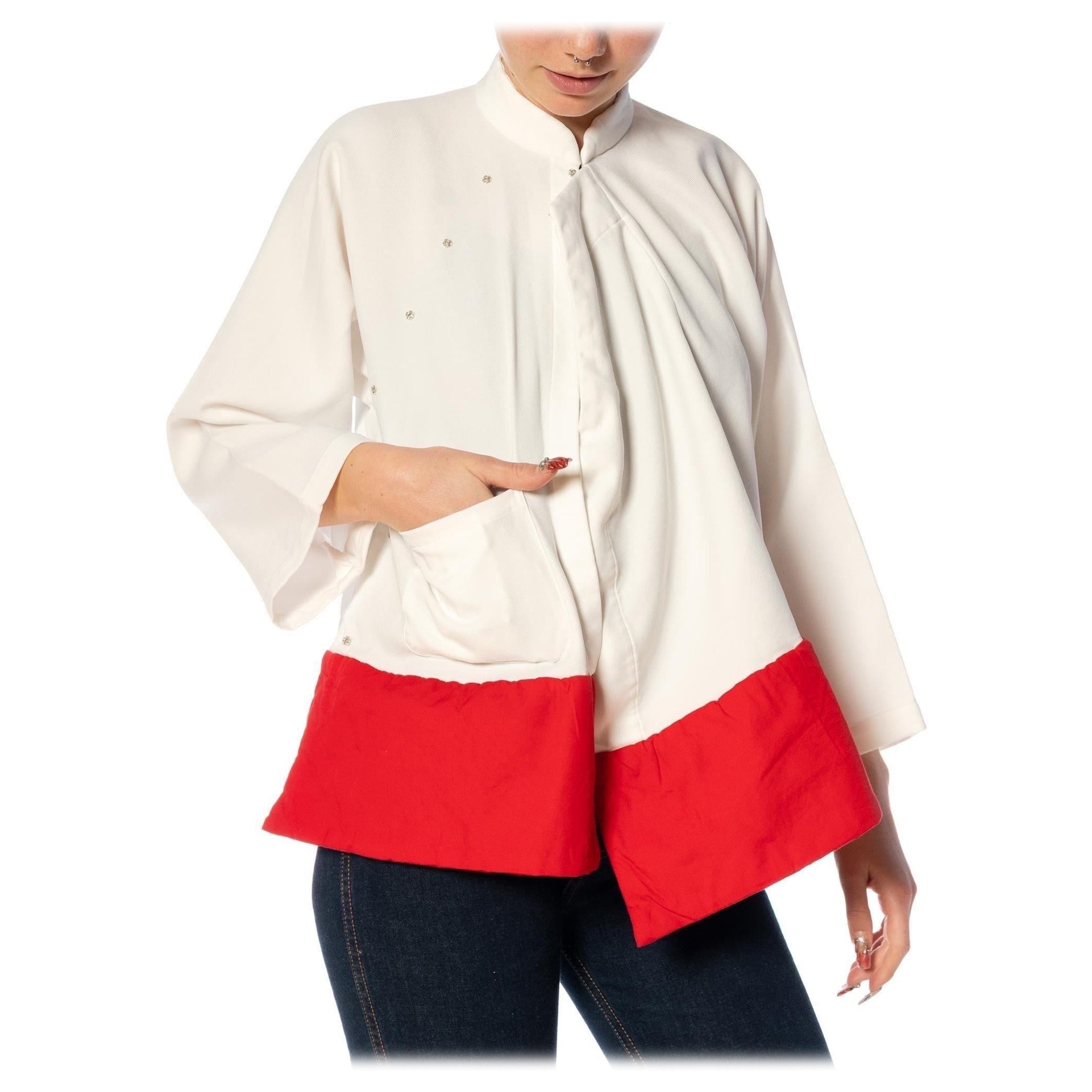 2010S COMME DES GARCONS White & Red Poly Cotton Chinese Jacket With Mandarin Co For Sale