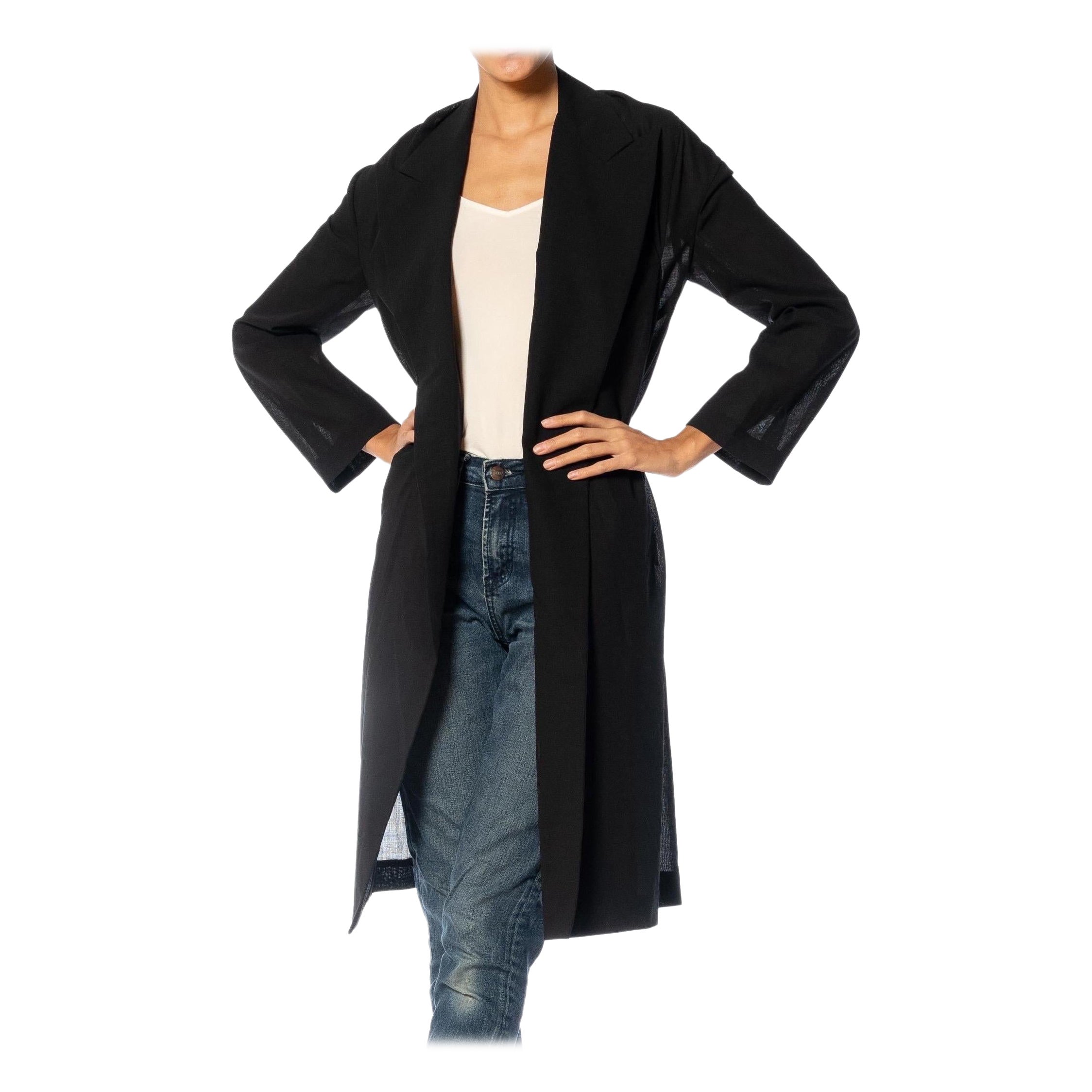 1990S YOHJI YAMAMOTO Black Wool Long Sleeve Sheer Blazer For Sale