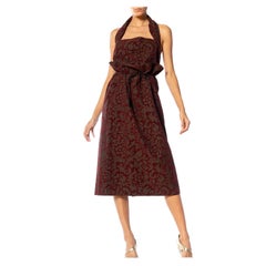 1990S COMME DES GARCONS Maroon & Brown Wool Flocked Velvet Skirt With Drawcord