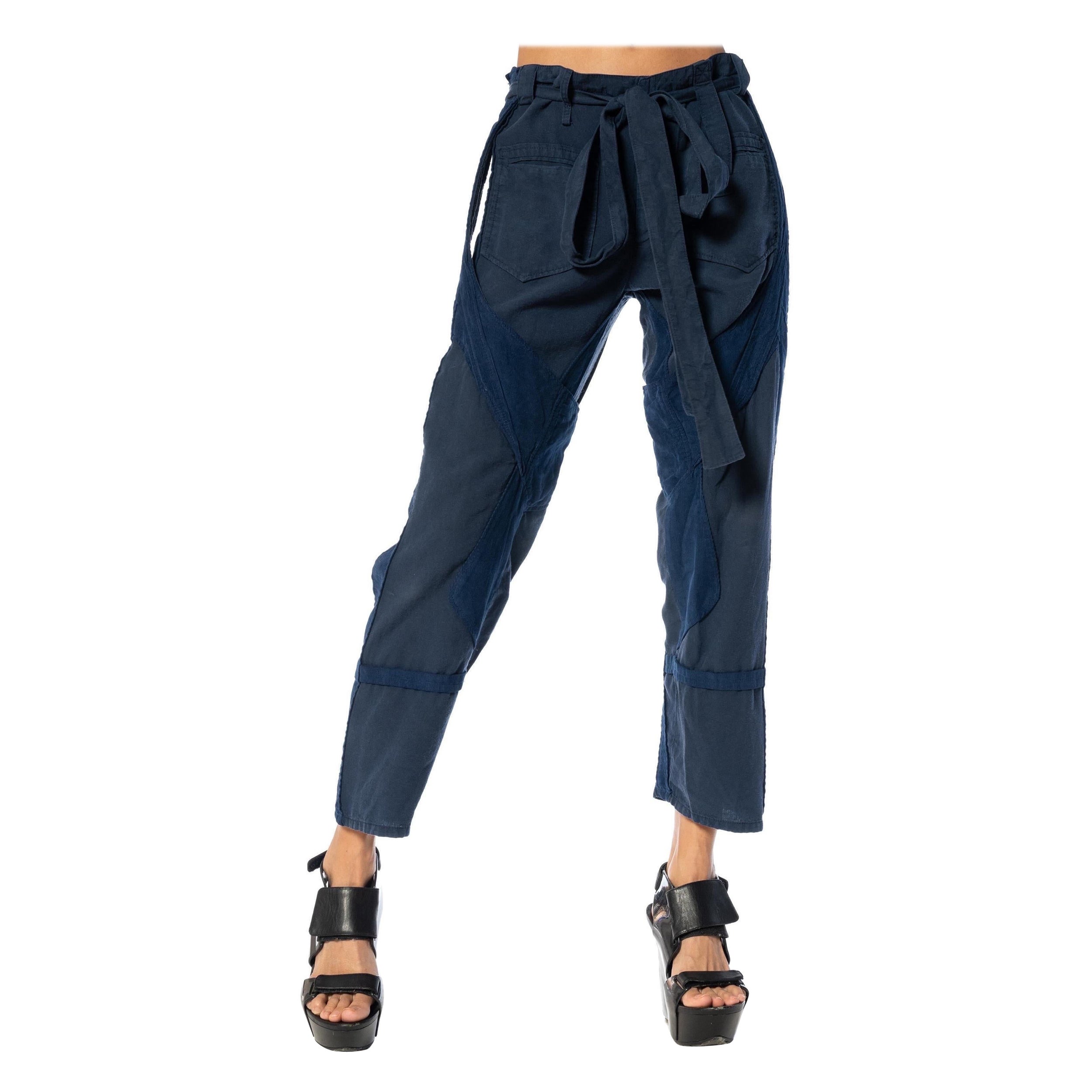 1990S BALENCIAGA Navy Blue Rayon Pants With Fabric Belt For Sale