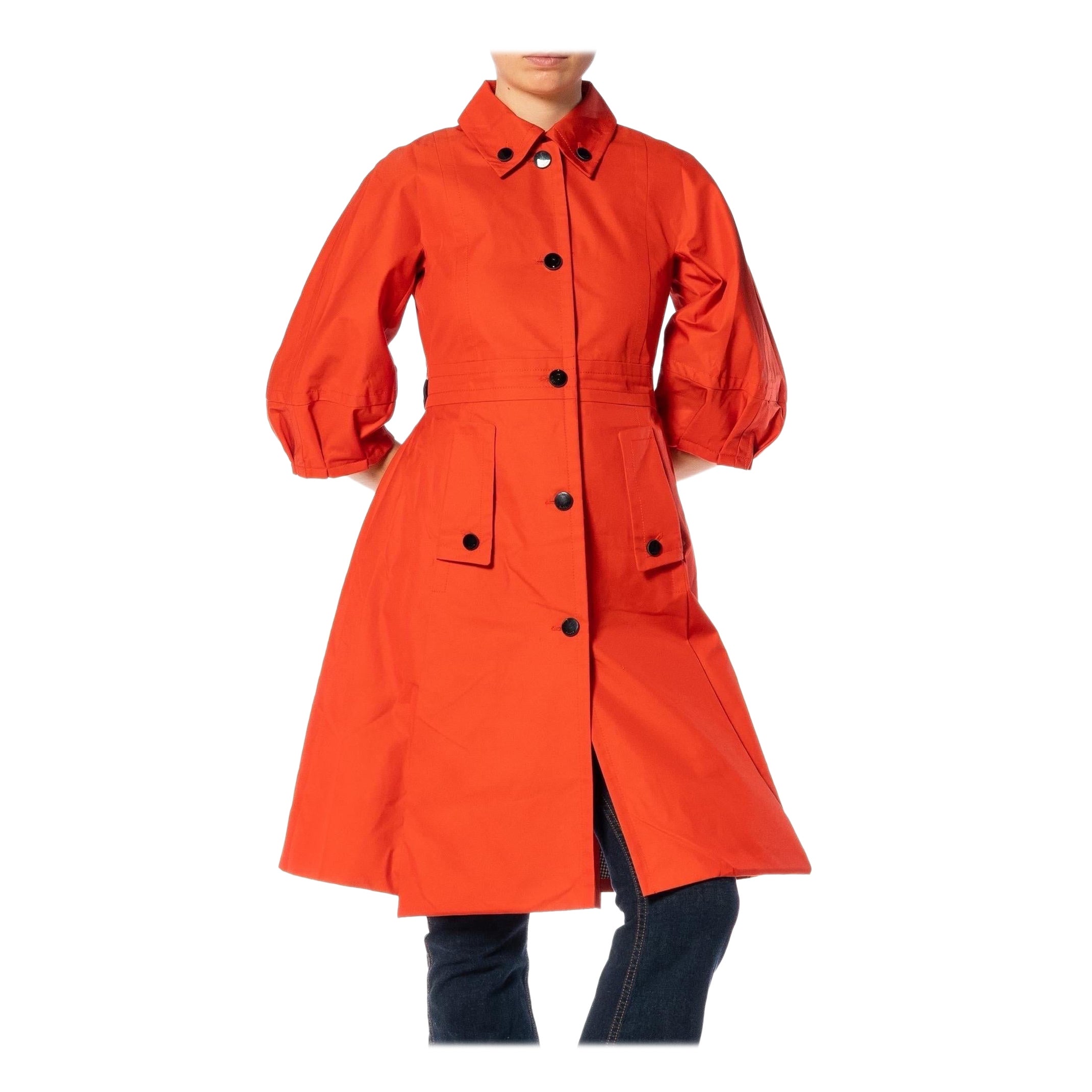 1990er GUCCI Orangefarbener Mantel aus Baumwolle und Poly mit Gingham-Futter im Angebot