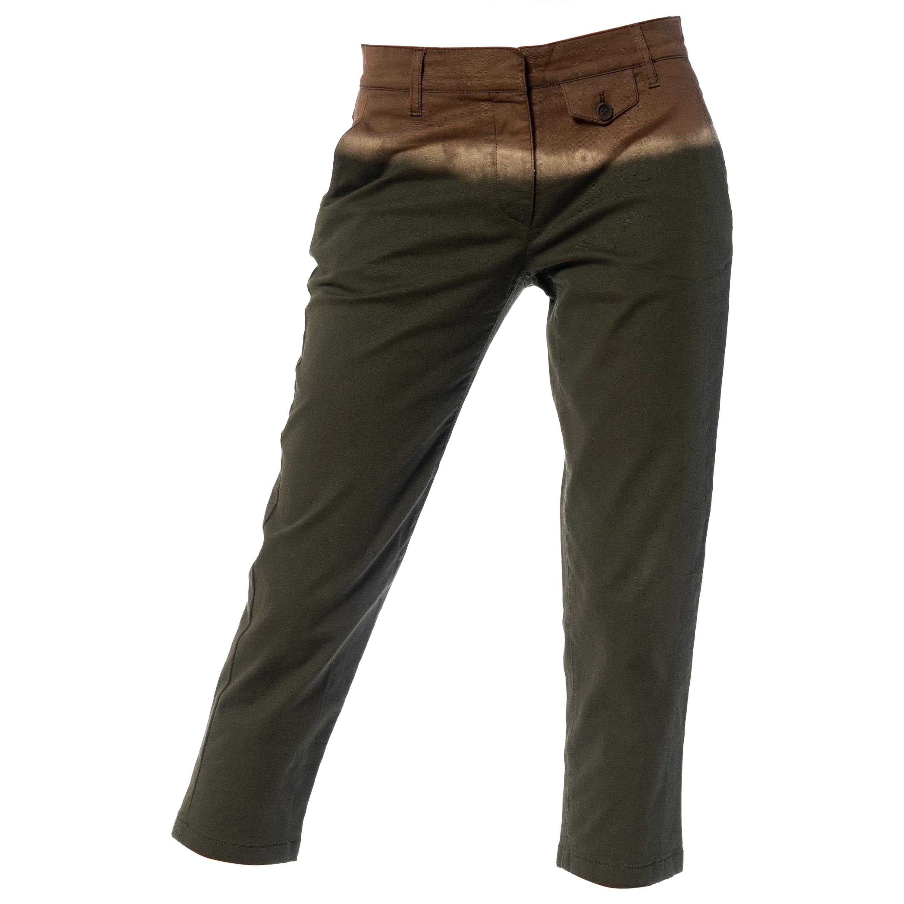 2000S PRADA Brown & Olive Green Cotton Pants For Sale