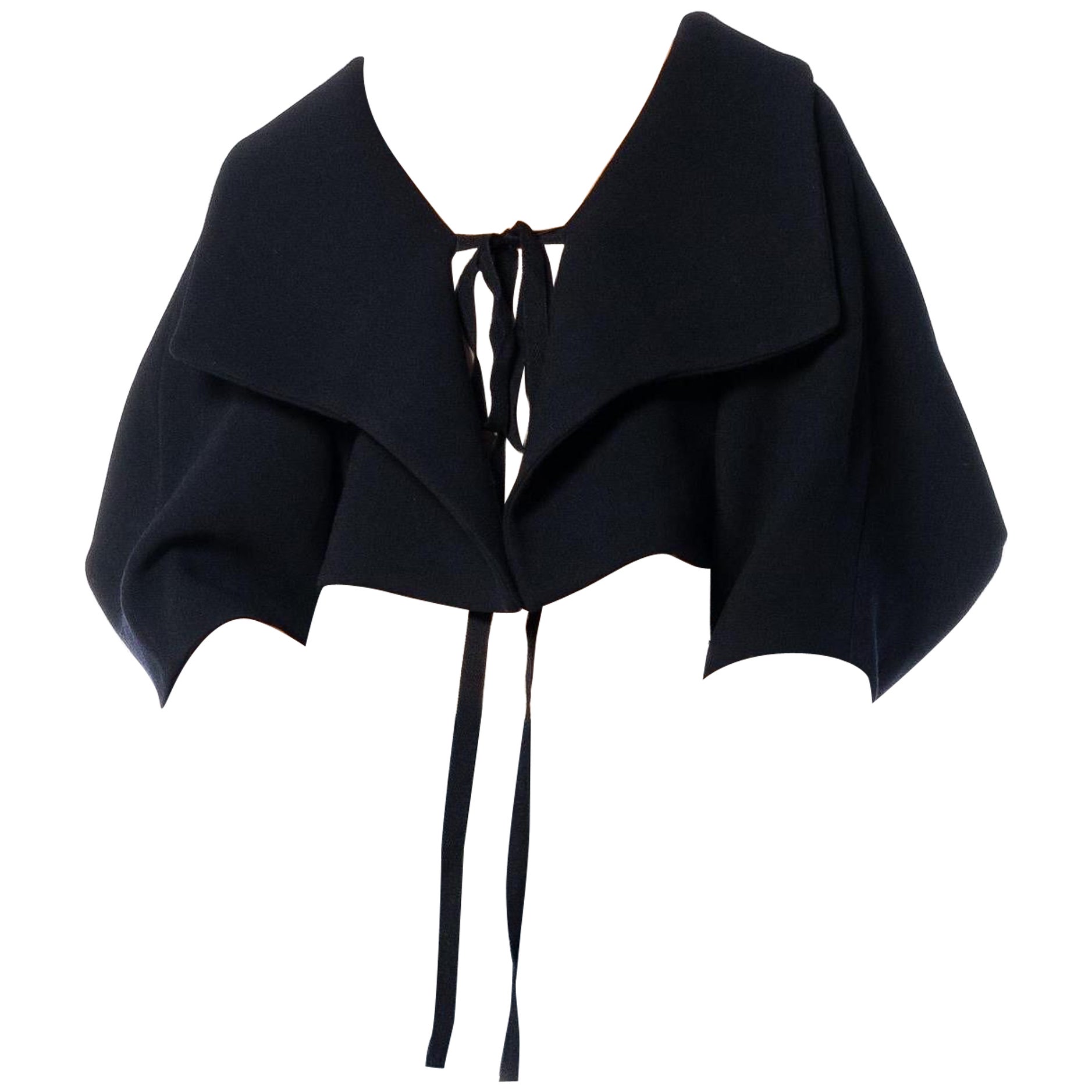 1990S MARNI Navy Blue Wool Cropped Shawl With Tie Front For Sale