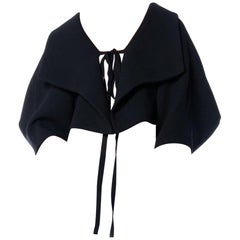 1990S MARNI Navy Blue Wool Cropped Shawl With Tie Front
