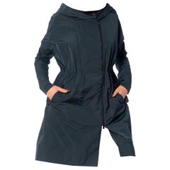 2000S BRUNELLO CUCINELLI Navy Blue Poly & Silk Rain Jacket With Elastic Waist
