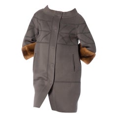 1990S J. MENDEL Gray Wool & Cashmere Silk Lined Coat With Fur Cuffs