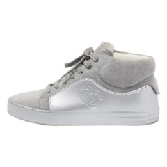 Chanel Grey Suede and Rubber CC High Top Sneakers Size 38.5