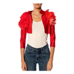 Retro 1990S COMME DES GARCONS Red Over-Dyed Poly/Lycra Cropped Jacket With Deconstruc
