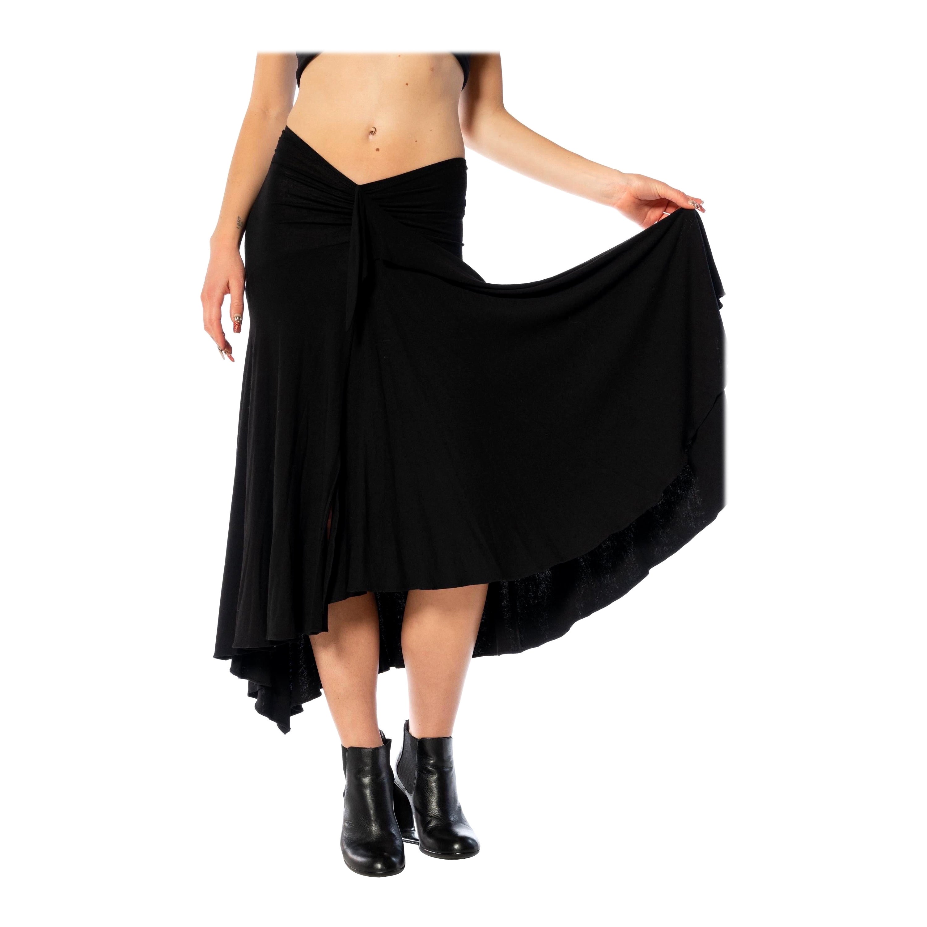 1990S DONNA KARAN Black Rayon Ruffled Draped Skirt For Sale