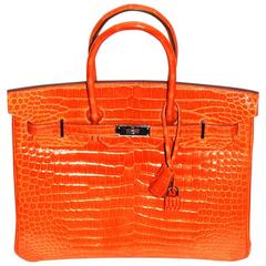 Hermes Birkin 35 Orange Potiron Porosus CITES Box and Dust Bag Excellent Cond.