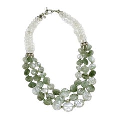 Green Tourmalinated Quartz Triple Strand Necklace