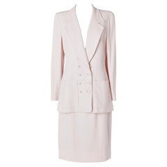 Pale pink double breasted skirt suit