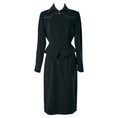 Black skirt suit with silver studs and black leather collar Mugler 